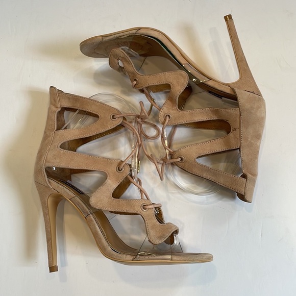 JAGGAR Lace Up Genuine Suede Strappy Stilettos Heel Sandals size 37 - Picture 7 of 8